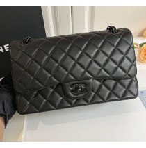 Chanel Jumbo Classic Flap Bag in Black Lambskin with black hardware