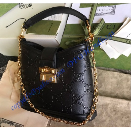 Gucci Small Debossed GG Leather Shoulder Handbag GU675788-black ...