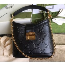 Gucci Small Debossed GG Leather Shoulder Handbag GU675788-black