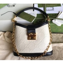 Gucci Small Debossed GG Leather Shoulder Handbag GU675788-white-black