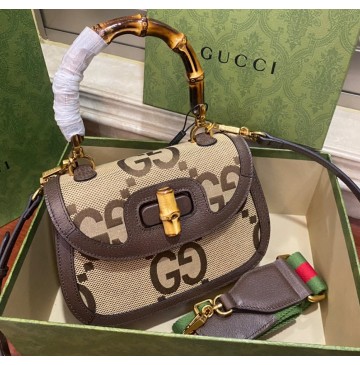 Gucci Bamboo 1947 Jumbo GG Small Top Handle Bag GU675797C-brown