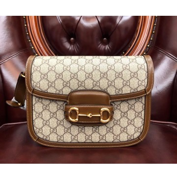 Gucci GG Supreme Horsebit 1955 shoulder bag GU602204C-brown