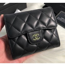 Chanel Quilted Tri-Fold Wallet in Lambskin CW82288-A-black