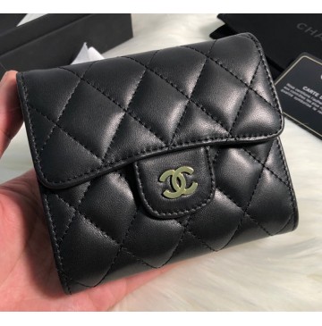 Chanel Quilted Tri-Fold Wallet in Lambskin CW82288-A-black