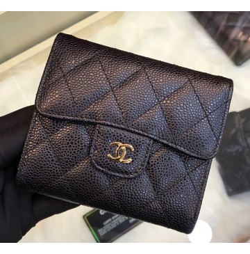 Chanel Quilted Tri-Fold Wallet in Caviar Leather CW82288-AB-black