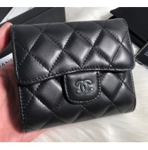 Chanel Quilted Tri-Fold Wallet in Lambskin CW82288-B-black