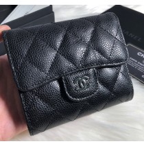 Chanel Quilted Tri-Fold Wallet in Caviar Leather CW82288-BB-black