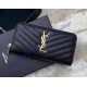 Saint Laurent Cassandre Matelasse Zip Around Wallet In Grain De Poudre Embossed Leather YW358094-A-black