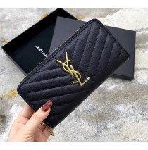 Saint Laurent Cassandre Matelasse Zip Around Wallet In Grain De Poudre Embossed Leather YW358094-A-black