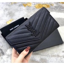 Saint Laurent Cassandre Matelasse Large Flap Wallet in Grain De Poudre Embossed Leather YW372264-C