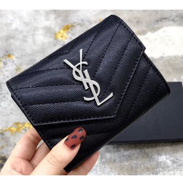 Saint Laurent Cassandre Matelasse Compact Tri Fold Wallet In Quilted Lambskin YW403943-B