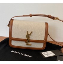 Saint Laurent Solferino Small Satchel In Linen And Box Leather YSL634306C-white-brown