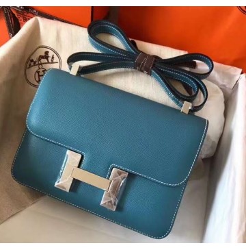 Hermes Lindy Constance 24cm H4423W-Bleu-Jean