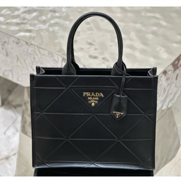 Prada Medium Leather Prada Symbole bag with topstitching PD1BA378-black