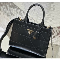 Prada Small Leather Prada Symbole bag with topstitching PD1BA379-black