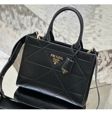 Prada Small Leather Prada Symbole bag with topstitching PD1BA379-black