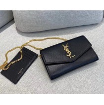 Saint Laurent UPTOWN chain wallet in grain de poudre embossed leather YSL607788-black