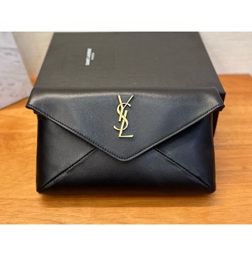 Saint Laurent Cassandre Small Envelope Pouch In Lambskin YSL764931-black