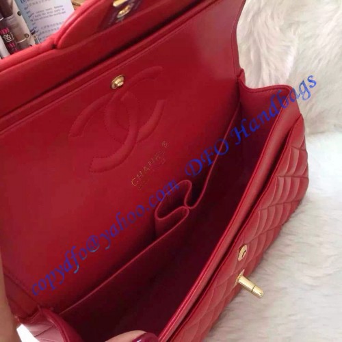 Chanel Small Classic Flap Bag in Red Lambskin with golden hardware ...