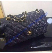 Chanel Small Classic Flap Bag in Black Caviar Leather with golden hardware