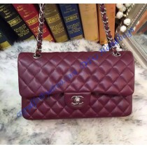 Chanel Small Classic Flap Bag in Wine Red Lambskin with silver hardware