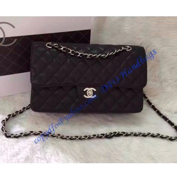 Chanel Small Classic Flap Bag in Black Caviar Leather with silver hardware