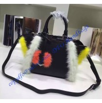 Fendi Mini 3Jours in Black Leather with mink-fur trim