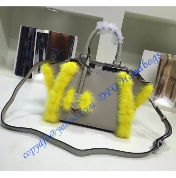 Fendi Mini 3Jours in Light Gray Leather with mink-fur trim