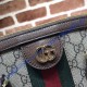 Gucci Ophidia GG Medium Top Handle Bag with Brown Leather Trim