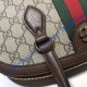 Gucci Ophidia GG Medium Top Handle Bag with Brown Leather Trim