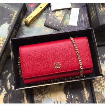 Gucci GG Marmont Leather Chain Wallet Red