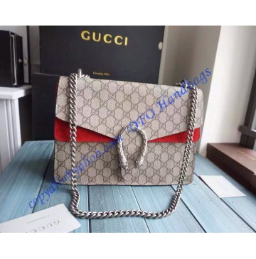 Gucci Dionysus GG Supreme Large Shoulder Bag with Red Suede Detail