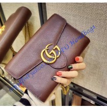 Gucci GG Marmont Brown Leather Mini Chain Bag