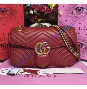 Gucci Small GG Marmont Matelasse Shoulder Bag Red