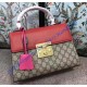 Gucci Padlock GG Supreme Top Handle Bag with Red and Pink Leather