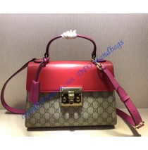 Gucci Padlock GG Supreme Top Handle Bag with Red and Pink Leather