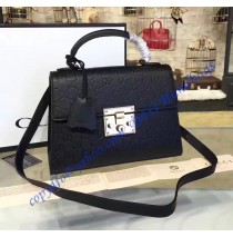 Gucci Padlock Black Signature Leather Top Handle Bag