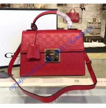 Gucci Padlock Red Signature Leather Top Handle Bag