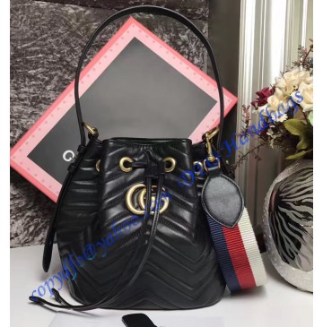 Gucci GG Marmont Quilted Leather Bucket Bag Black