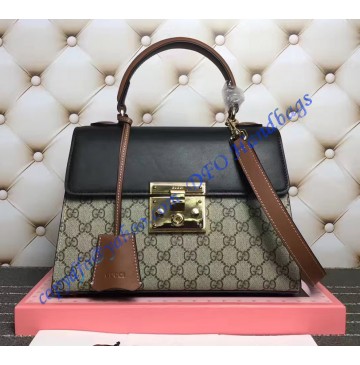 Gucci Padlock GG Supreme Top Handle Bag with Black and Brown Leather