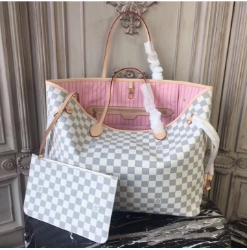 Louis Vuitton Damier Azur Neverfull GM with Pink Lining N41604