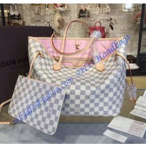 Louis Vuitton Damier Azur Neverfull MM with Pink Lining N41605