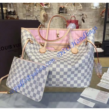 Louis Vuitton Damier Azur Neverfull MM with Pink Lining N41605