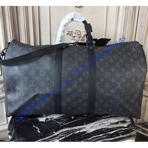 Louis Vuitton Monogram Eclipse Canvas Keepall 55 Bandouliere M40605