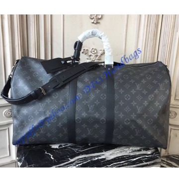 Louis Vuitton Monogram Eclipse Canvas Keepall 55 Bandouliere M40605