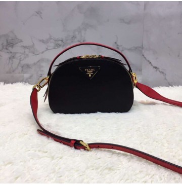 Prada Odette Saffiano leather bag Black Red