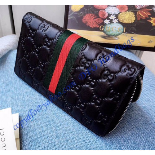 Gucci Black Signature Web zip around wallet