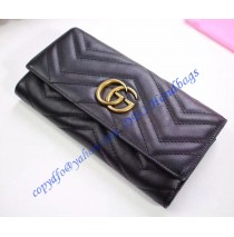 Gucci GG Marmont continental wallet in Black leather with a chevron design