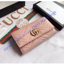 Gucci GG Marmont continental wallet in Pink leather with a chevron design