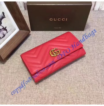 Gucci GG Marmont continental wallet in Red leather with a chevron design